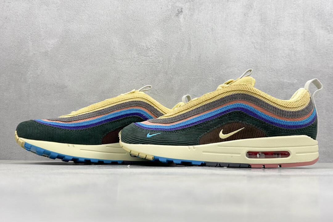 Nike Air Max 1/97 Sean Wotherspoon multicolor corduroy sneakers with cream sole and air unit cushioning
