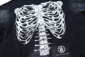 Fxxking Rabbits Skeleton Tee black cotton crew neck shirt with white skeletal print on front