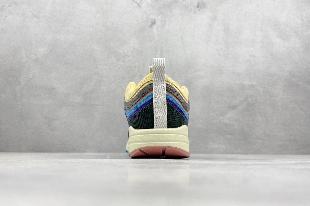 Nike Air Max 1/97 Sean Wotherspoon multicolor corduroy sneakers with cream midsole and red outsole