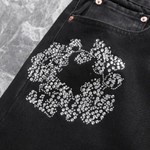 Versace jeans black denim with crystal studded Medusa emblem detailed pocket design