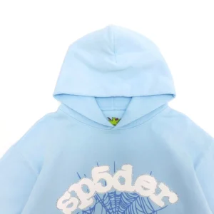 Repsgoat hoodie light blue cotton fleece fabric with rhinestone spiderweb graphic design