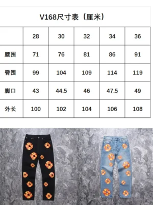 Rep's Goat denim jeans V168 black and blue with orange floral embroidery cotton material