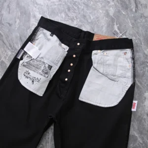 Levi's men's jeans model black denim fabric copper rivet buttons interior pockets lining