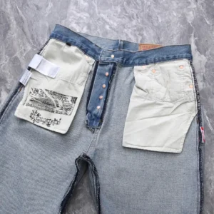 Levi's 501 denim jeans light blue cotton with white pocket lining and copper rivets