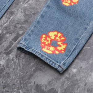 Levi's 511 slim fit jeans blue denim with red and yellow flame embroidery cotton material