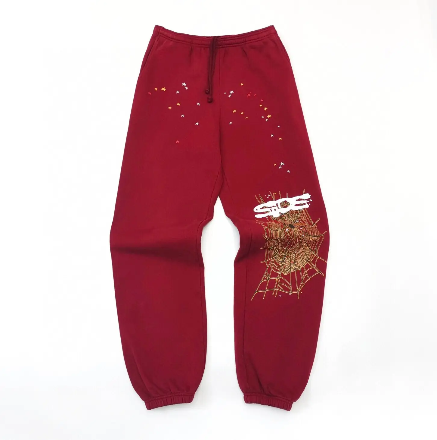 Supreme sweatpants red cotton with gold spider web and star accents