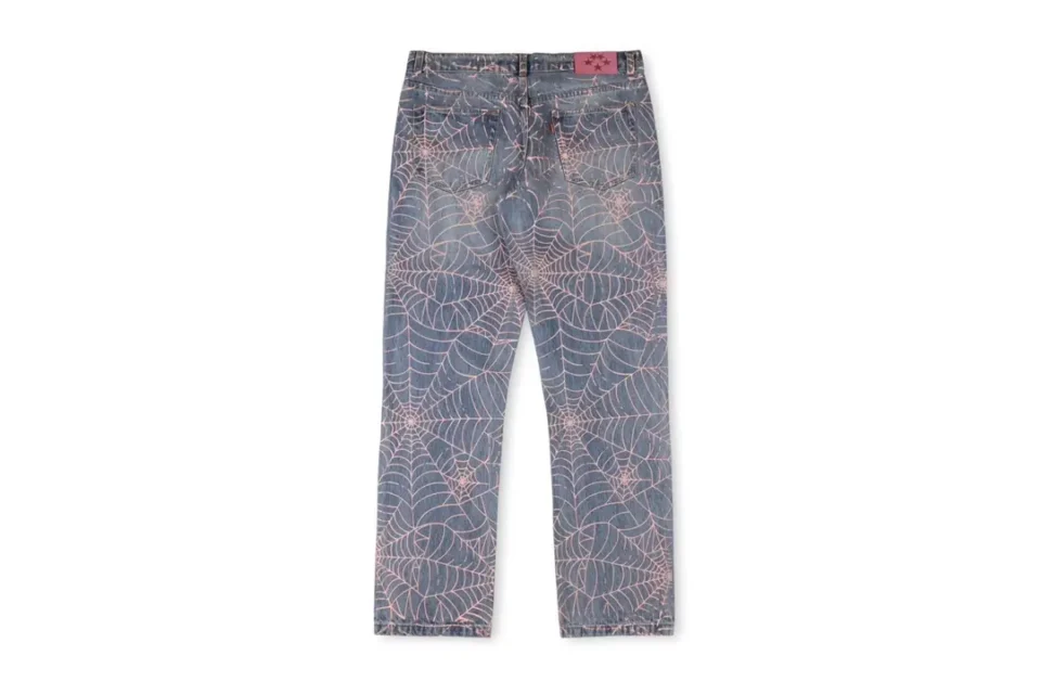 A Bathing Ape denim pants blue with pink spider web print cotton jeans
