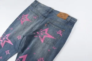Levi's 501 jeans blue denim with pink star print cotton material
