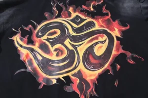 Denim Tears The Cotton Wreath Sweatshirt SS23 Black cotton with fiery Om symbol graphic print