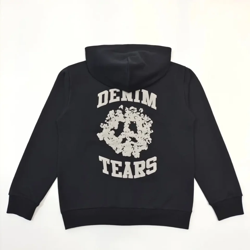 Denim Tears hoodie black cotton fabric distinctive white graphic print on back