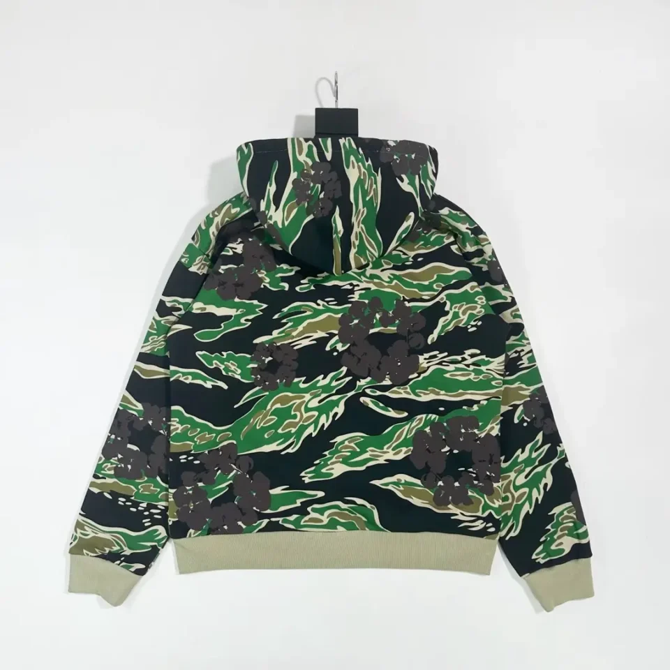 Supreme camouflage floral hoodie green black cotton blend pullover with hood and ribbed cuffs