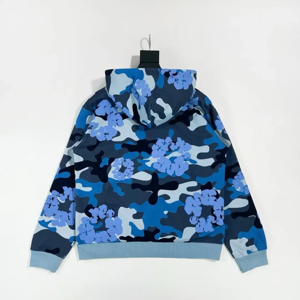 Supreme Floral Camo hoodie blue cotton blend pullover with ribbed cuffs and hem