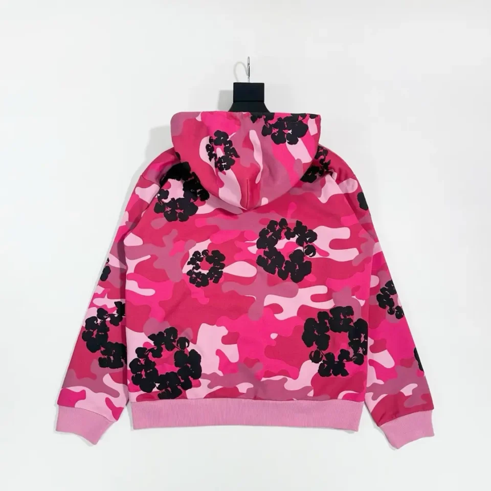 Repsgoat hoodie pink camo black floral pattern cotton fleece pullover with hood and ribbed cuffs