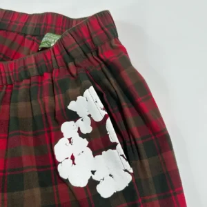 Denim Tears plaid shorts red black brown cotton casual wear with white graphic print