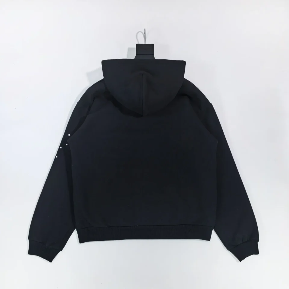 Unknown brand black hoodie with small white star accents cotton fabric casual wear