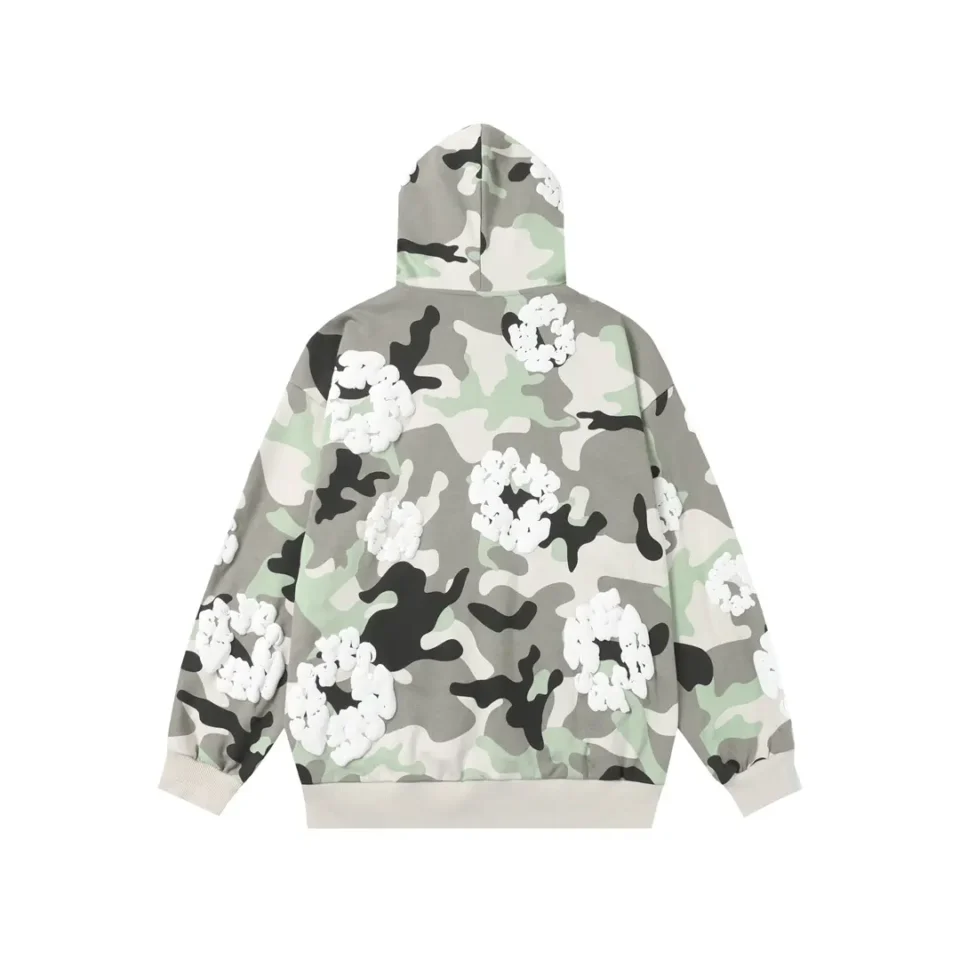 Bape hoodie camo white flower print cotton fleece pullover with hood and ribbed cuffs