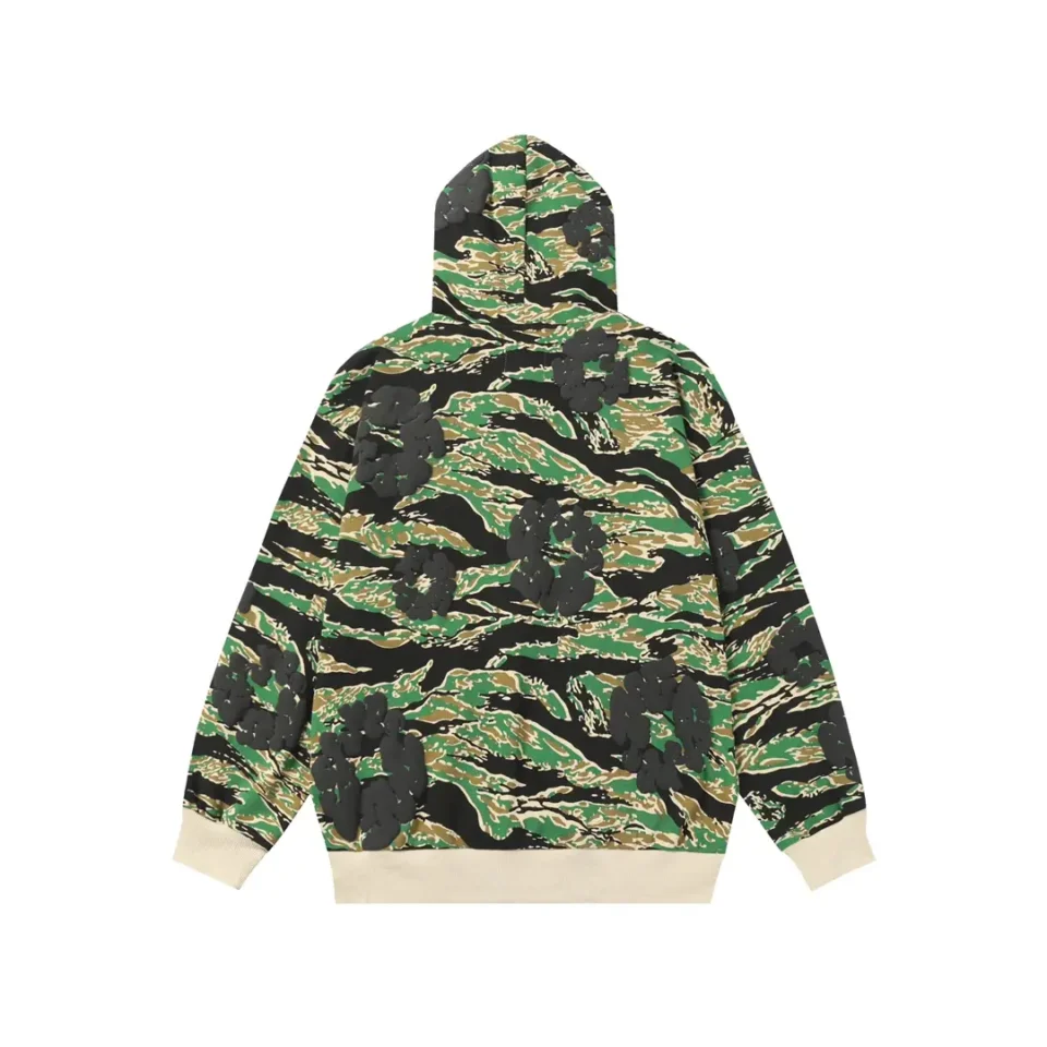Bape Hoodie green black beige tiger camo cotton blend pullover with graphic patches