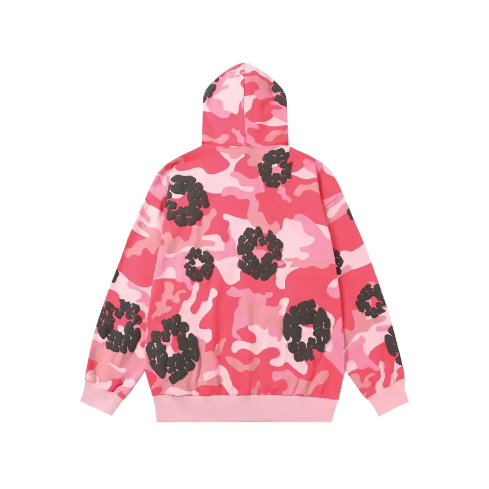 BAPE hoodie pink camo black flower pattern cotton blend pullover with hood