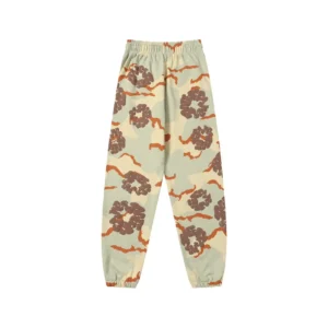 DENIM TEARS high-quality cotton flower hair sweatpants featuring a camouflage floral print in soft colors, available for men and women, priced at $69.00.