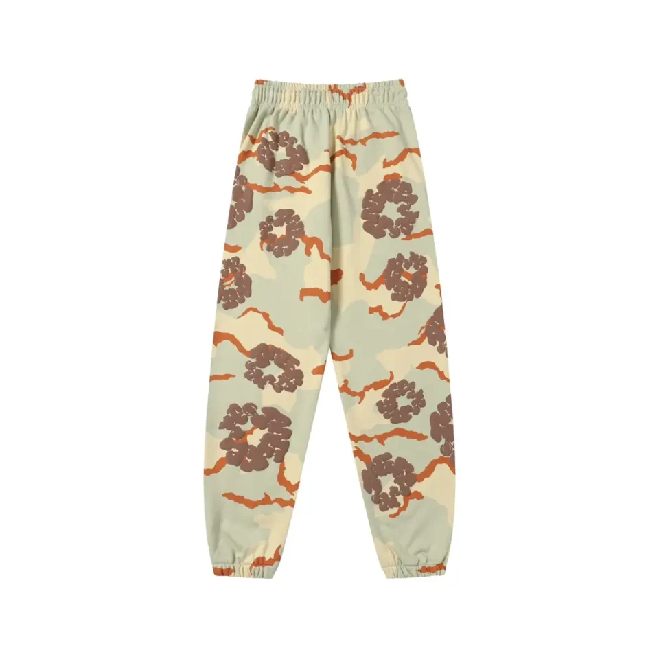 Supreme cargo pants beige brown orange camo cotton blend with elastic waistband and cuffs