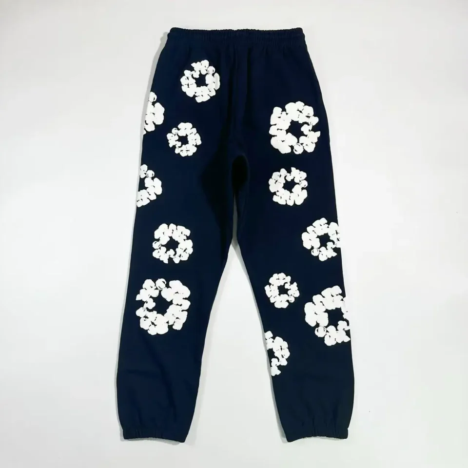 Nike sweatpants navy blue cotton floral print elastic cuffs