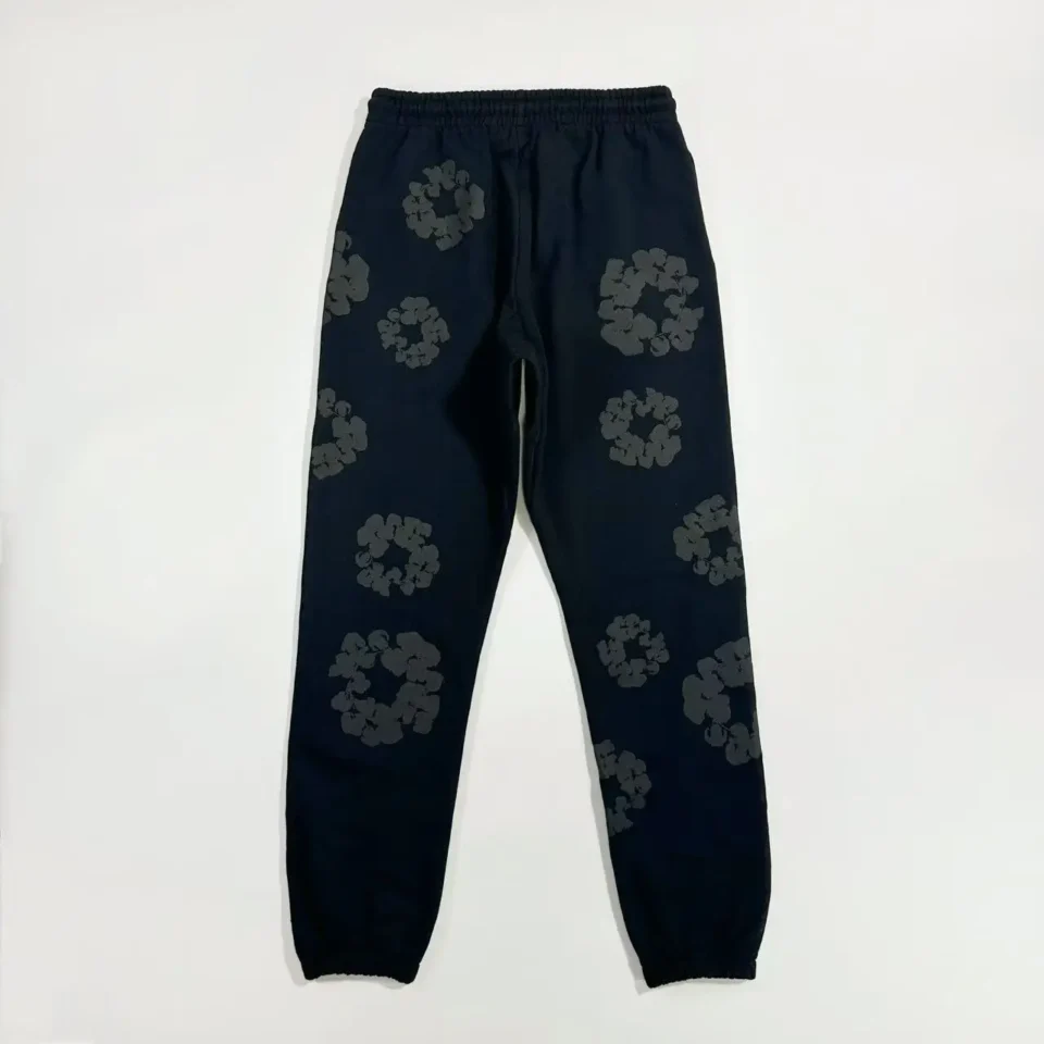 RepsGoat sweatpants black with gray floral pattern elastic waist cotton blend fabric