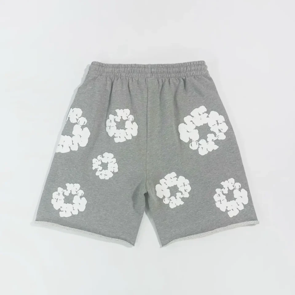 Repsgoat shorts gray cotton blend with white circular floral prints and elastic waistband