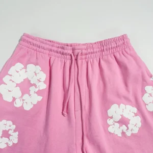 Unknown brand pink sweatpants floral print elastic waist cotton material