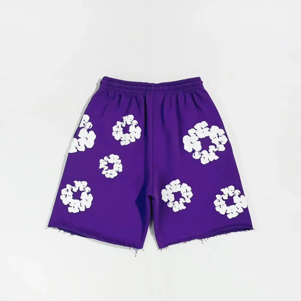 Repsgoat shorts purple white floral print elastic waist cotton blend material