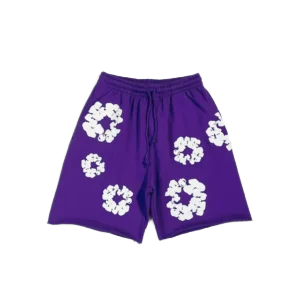 Repsgoat men's casual shorts purple cotton with white floral pattern drawstring waist
