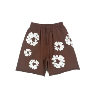 Repsgoat shorts brown cotton white floral pattern elastic waistband casual wear