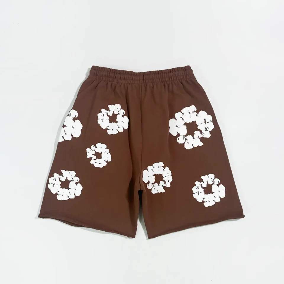 RepsGoat brown shorts with white floral prints elastic waistband cotton blend material