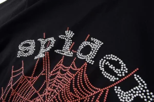 Prada t-shirt black cotton with red and white rhinestone logo design