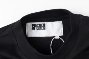 Supreme black crew neck T-shirt cotton material with stitched brand label on inside collar