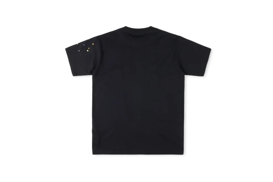 No brand black t-shirt with colorful star prints on shoulder cotton material