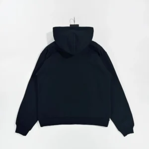 Black and red Sder OG Hot Diamond Bead Mesh Hoodie displayed from the back, featuring a hood and ribbed cuffs, showcasing the quality fabric and design elements.