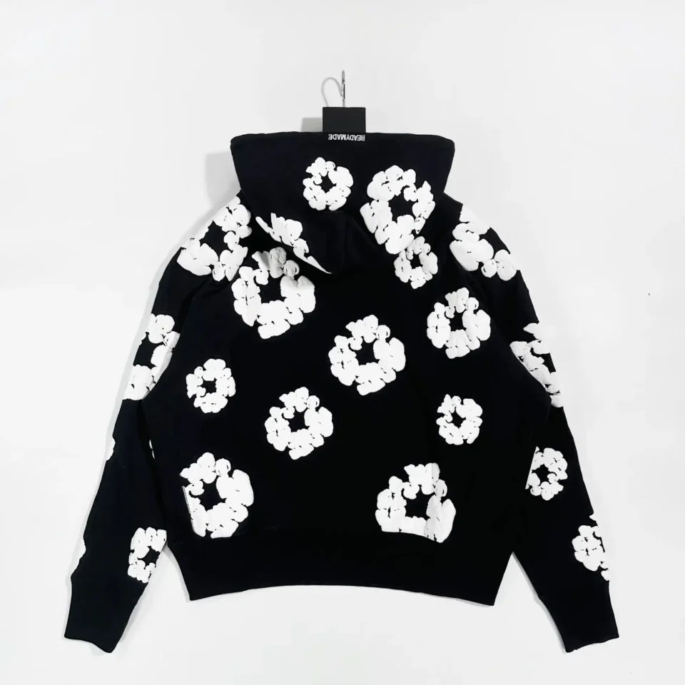 READYMADE hoodie black white floral print cotton blend sweatshirt