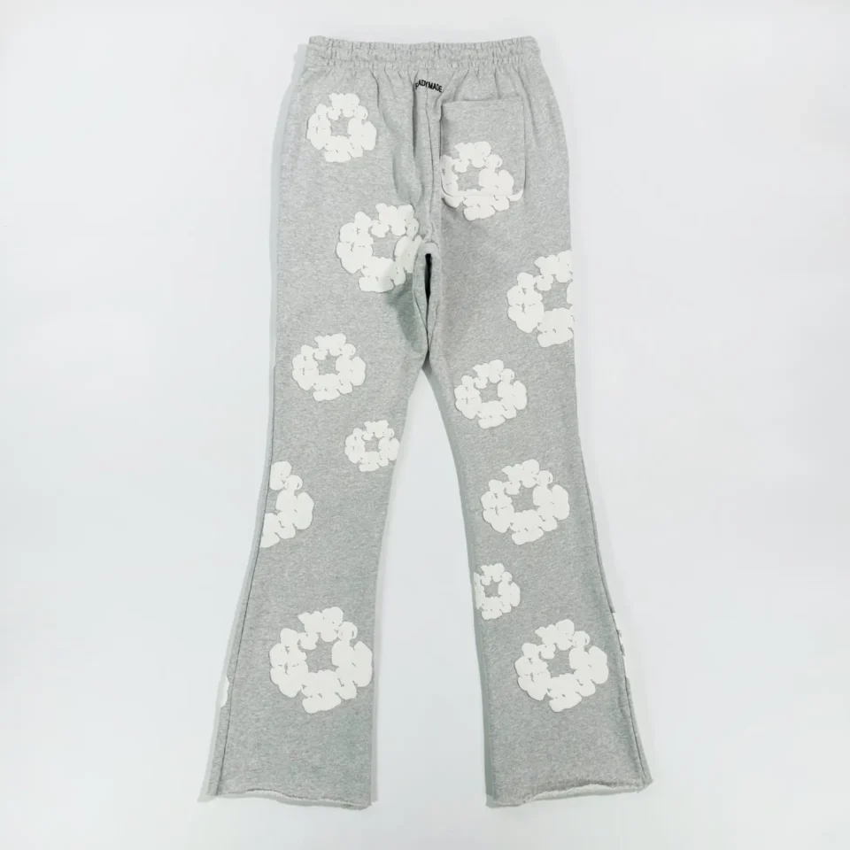 Adynmade sweatpants gray cotton fabric with white floral print and elastic waistband