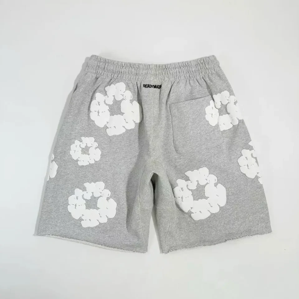Readymade sweat shorts gray cotton with white floral print and elastic waistband