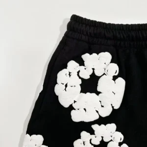 Repsgoat black sweatpants with white floral embroidery elastic waistband cotton blend material