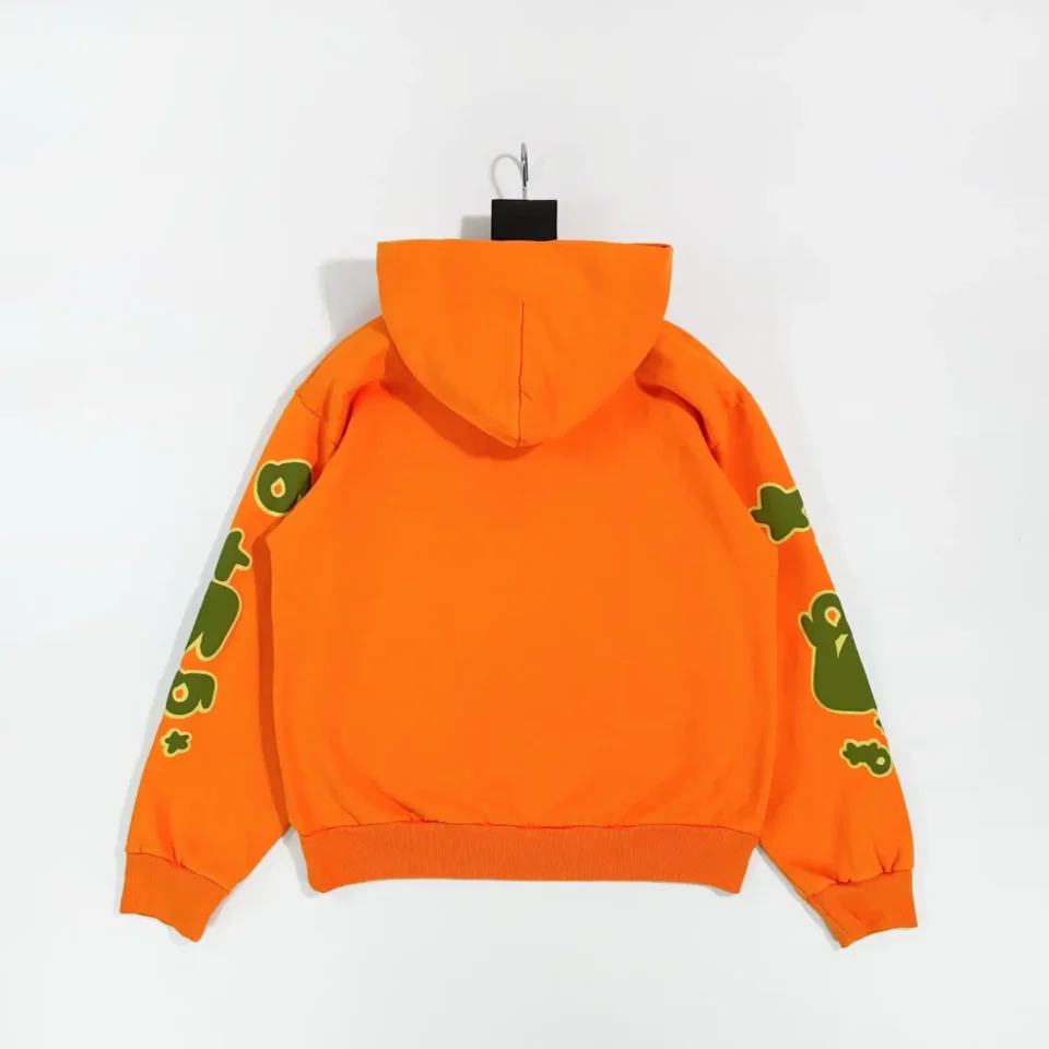 Repsgoat hooded sweatshirt orange cotton with green graphic print on sleeves and ribbed cuffs and hem