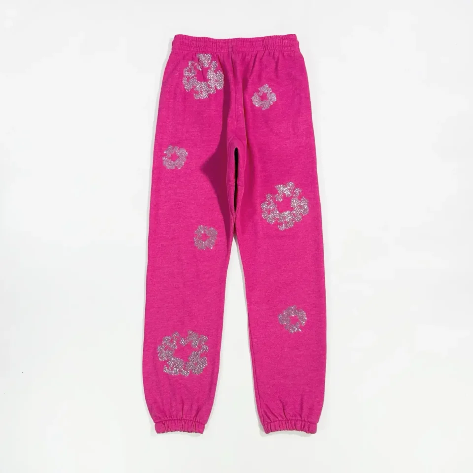 Repsgoat sweatpants pink with silver floral glitter design cotton blend relaxed fit