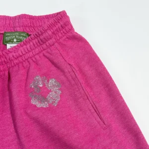Denim Tears sweatpants pink cotton with rhinestone floral design and elastic waistband