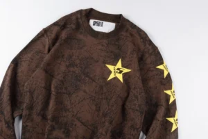 Spder brown crewneck sweatshirt yellow star print cotton blend material