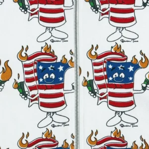 Repsgoat graphic zip-up hoodie white cotton fabric with American flag cartoon flame print