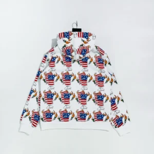 Supreme hoodie white cotton all-over graphic print patriotic cartoon character design