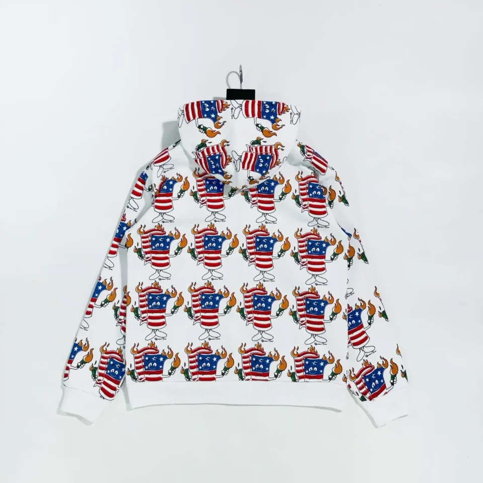 Supreme hoodie white cotton all-over graphic print patriotic cartoon character design