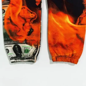 Repsgoat flame print jogger pants orange black dollar bill pattern cotton blend casual wear