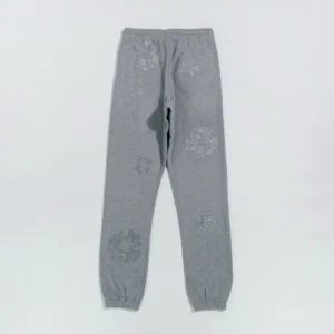 Denim Tears Grey Water Diamond Cotton Flower sweatpants featuring unique diamond patterns and a relaxed fit, highlighting premium craftsmanship and contemporary design.