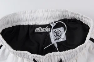 Hellstar shorts white black nylon elastic waistband with Hellstar branded label and tag